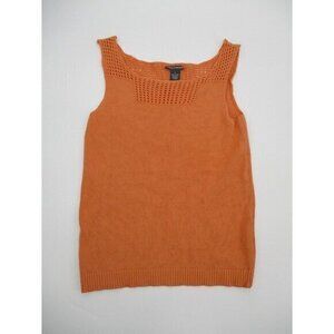 Chelsea & Theodore Womens Tank Small Orange Sleeveless Crochet Casual Knit